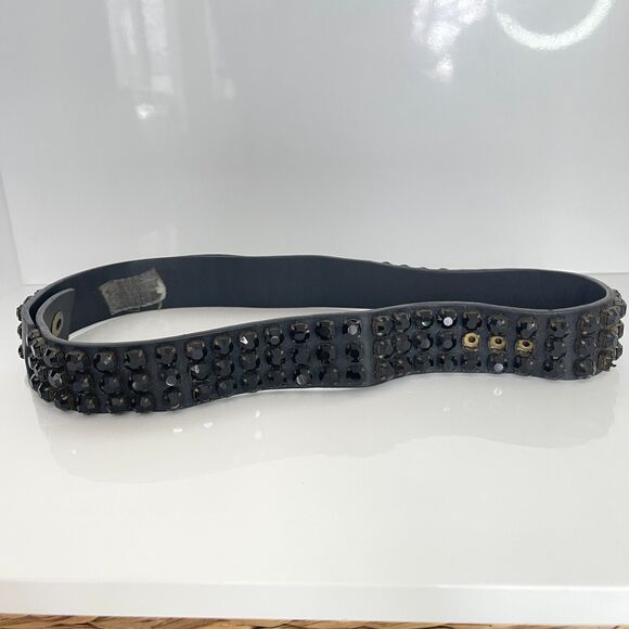 Leather Belt with Swarovski Rhinestone Black 35\